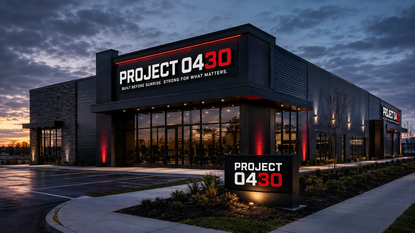 Concept visualization of the Project 0430 brand at dusk